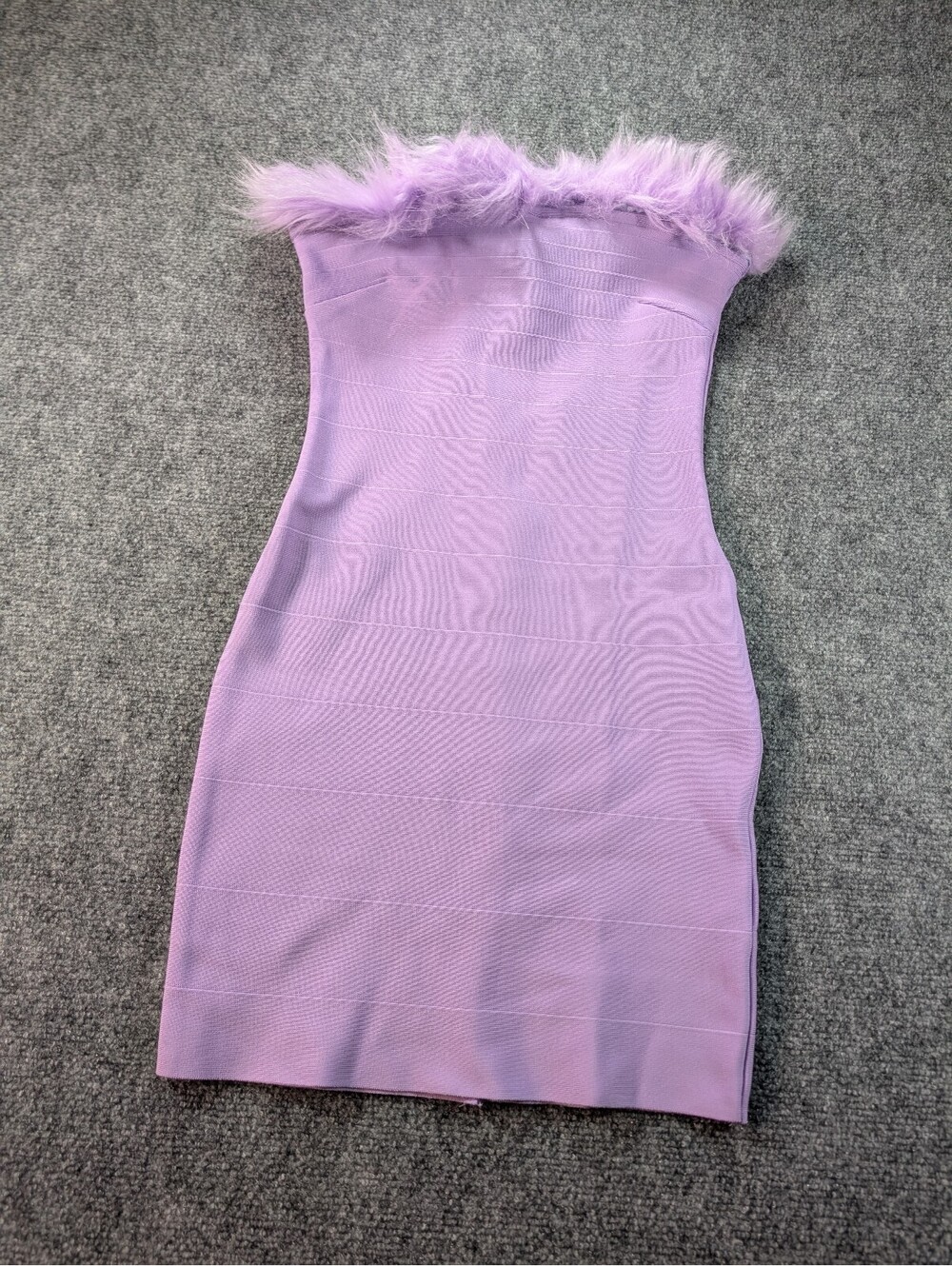 Saints & Secrets Size 8 Strapless Lilac Bodycon Dress with Faux Fur Trim Party